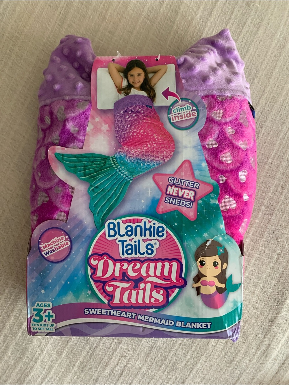 Girls Blankie Tails, Dream Tails Hearts Mermaid Blanket Pink Purple Teal Silver
